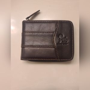 Laoshizi Men's Brown Leather Zipper Wallet